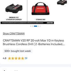 CRAFTSMAN V20 RP 20-volt Max 1/2-in Keyless Brushless Cordless Drill