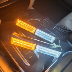 LED Emergency Strobe Dash Light Bar, Front/Rear Windshield Visor Light (Amber/White)