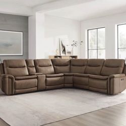 Faus leather Sectional Couch – Power Reclining with Power Headrests (Brand New)