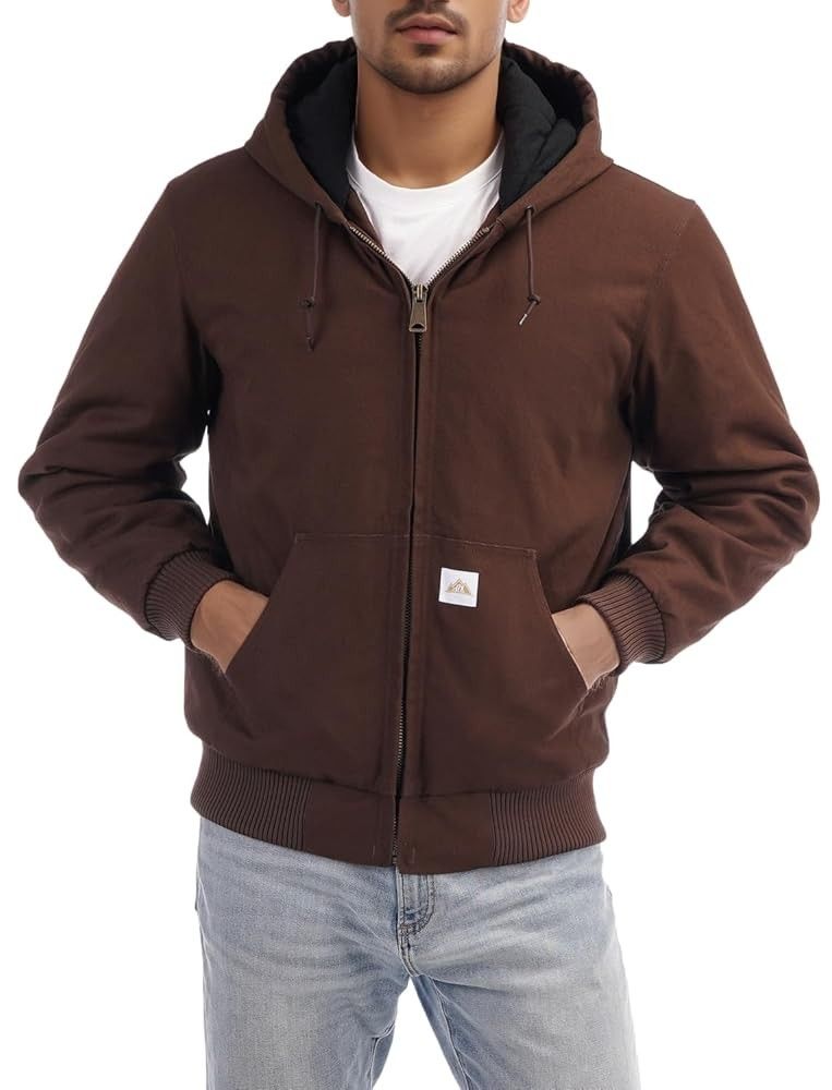 Men's Loose Fit Quilted Flannel Lined Workwear Waterproof Active Jacket Hooded Work Coat