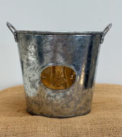 Vintage-Inspired Champagne Bucket | Galvanized Metal Brass Honeybee Emblem