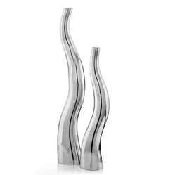 (2) 48” METALLIC SILVER CURVED TALL FLOOR VASES 