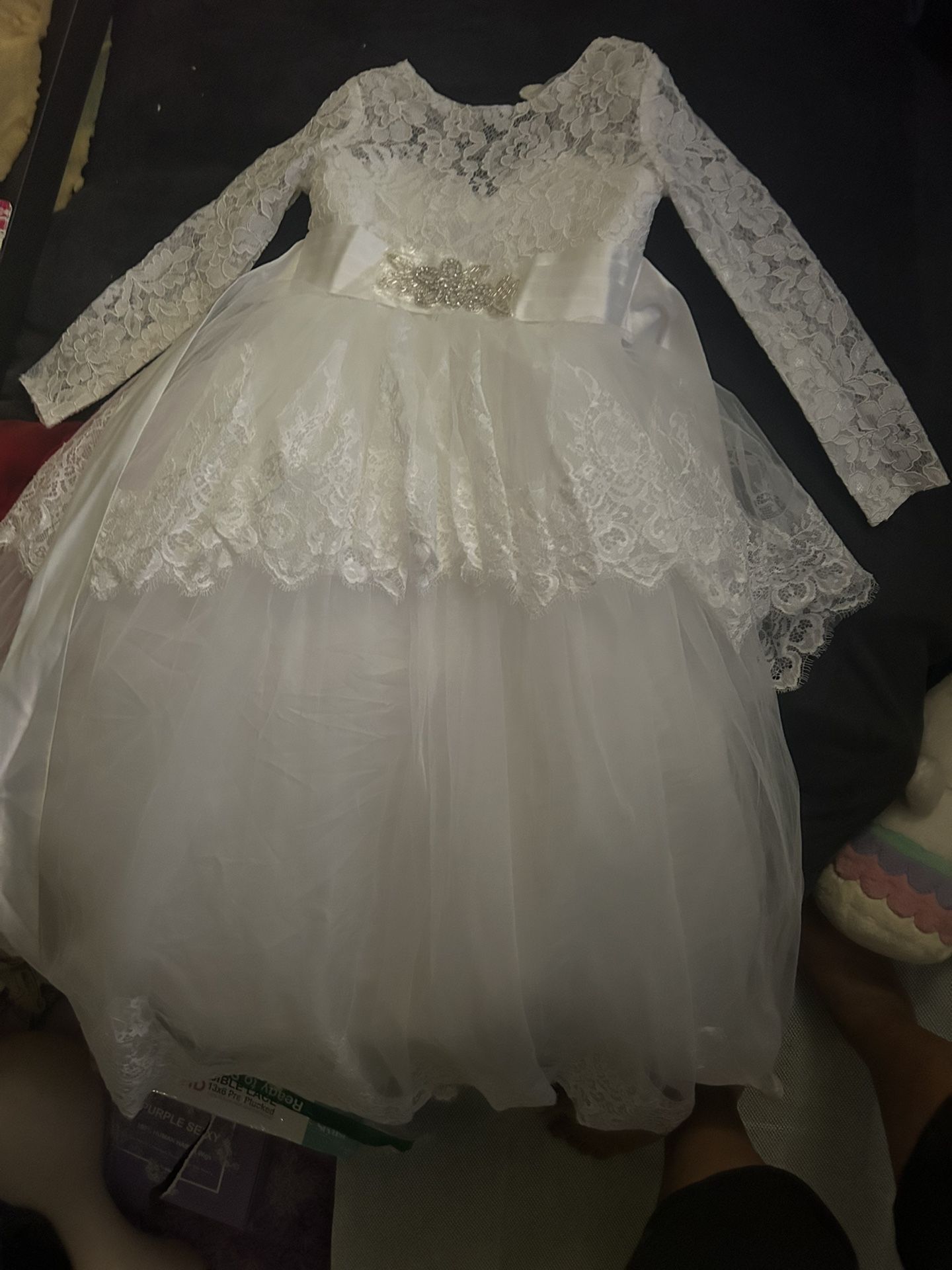Princess Flower Girl Dresses for Wedding Appliques Tulle Pageant Dress Lace Party First Communion Long Sleeves Ball Gown