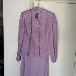 KORET DRESS . WORN ONCE. LIKE NEW. 100 PER CENT POLYESTER. MADE IN INDONESIA. SKIRT 29” L.  SLEEVES 24” L. JACKET. SIZE. 8  24” L