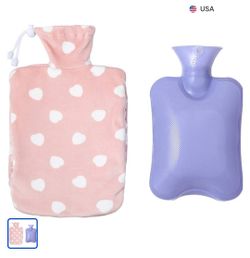 New Rubber Hot Water Bottle with Knit Cover Bag for Pain Relief,2 Sizes Bags to Chose (Pink Large Size (67.6Fl Oz, 12.6"x7.6")