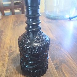 VTG Jim Beam Embossed Black Amethyst Whiskey Decanter w/Glass Stopper