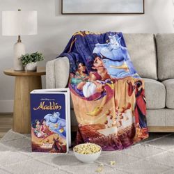 DISNEY RETRO 50x70 THROW BLANKET IN VHS BOX  Aladdin