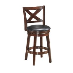Costway Swivel Stool 24" Counter Height X Back Upholstered Dining Chair Kitchen Espresso HW58969