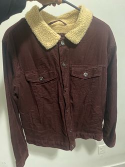 NEED GONE ASAP Burgundy Corduroy Sherpa-Lined Trucker JacketE