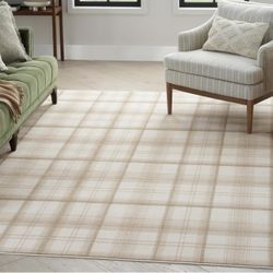 Nourison Grafix Plaid Ivory Beige 7'10" x 9'10" Area Rug, Easy Cleaning, Non Shedding