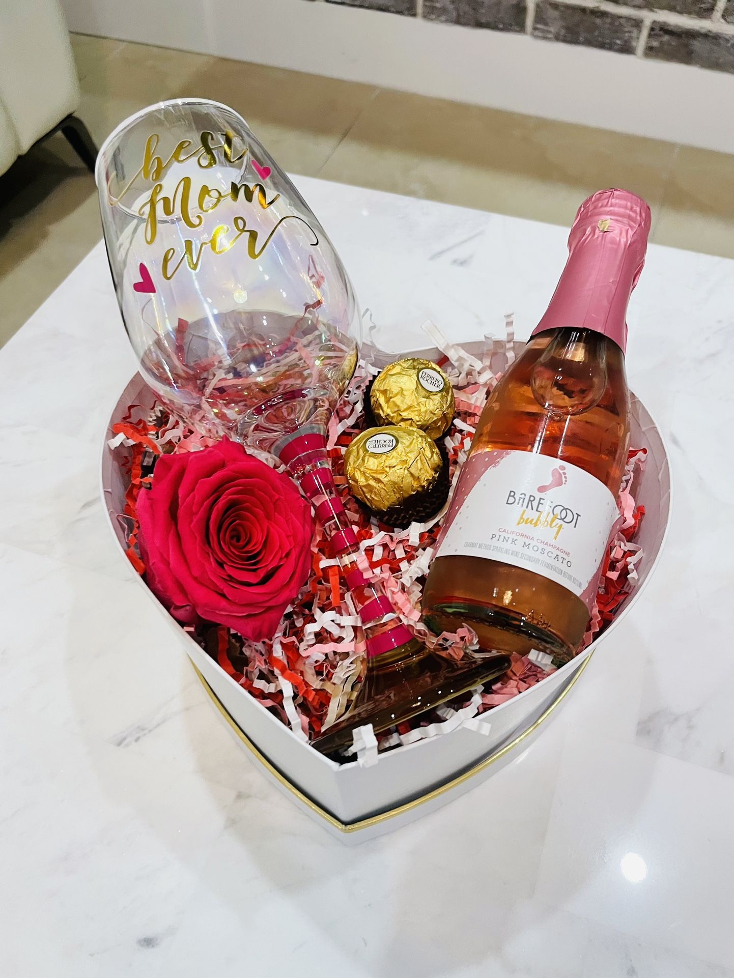 Mothers Day Heart Box Wine And Wine Glass