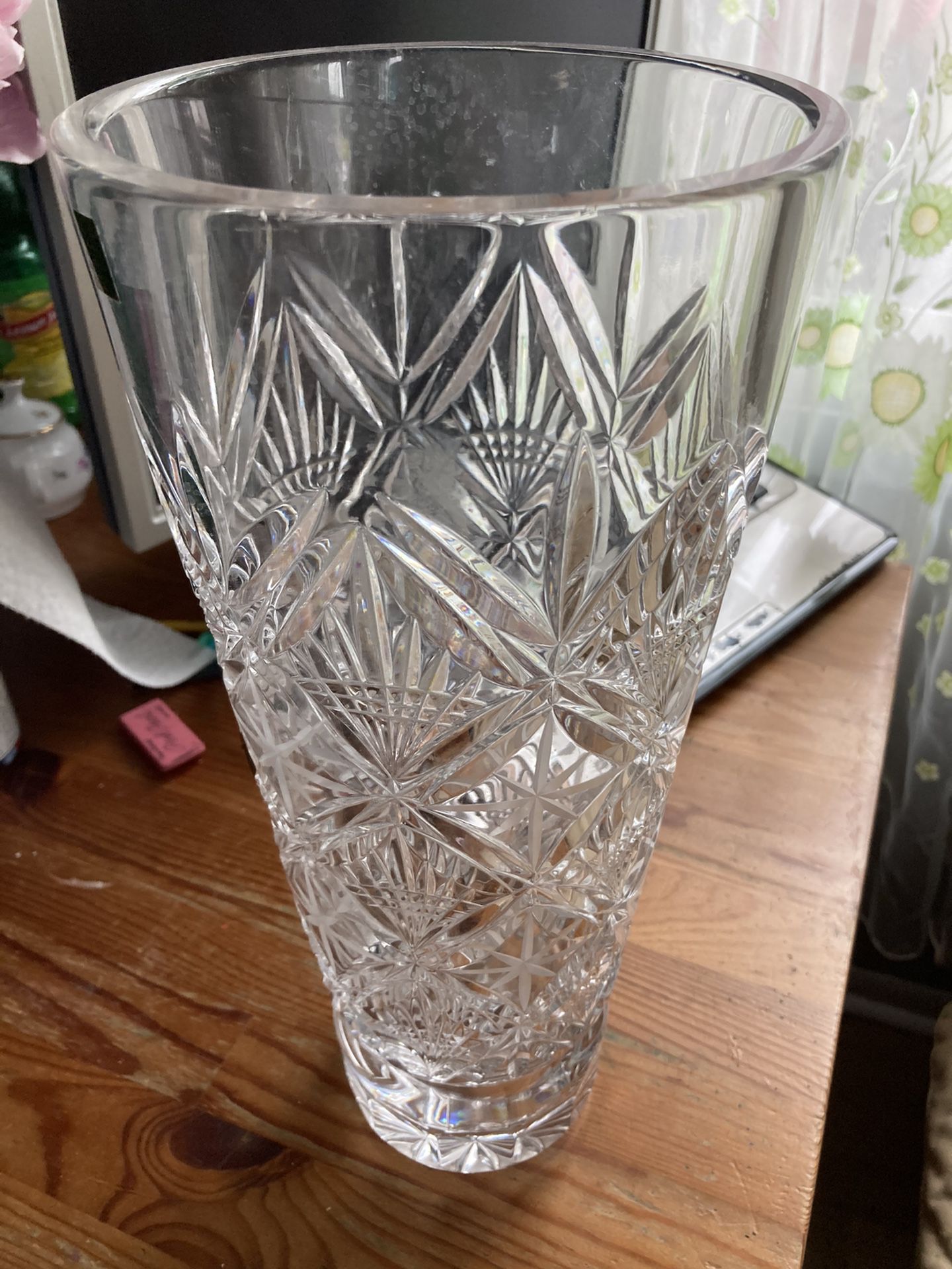Large, Heavy European Crystal Vase, Made In Poland