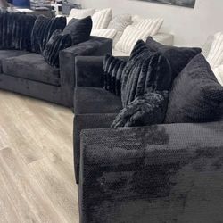 Black Fabric Sofa And Love Seat. Brand New.