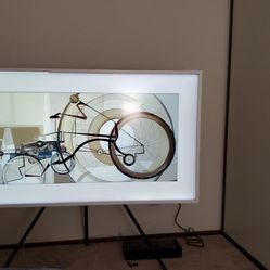 [Like New] 55in Samsung Frame TV with One-Connect Box With 25ft Long Invisible Cable + Studio Stand + Wall mount + Custom Removable White TV Frame