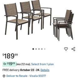 Rankok Patio Dining Chairs Set of 6 Stackable Outdoor Chairs with Armrest 290 Lbs Outdoor Textilene