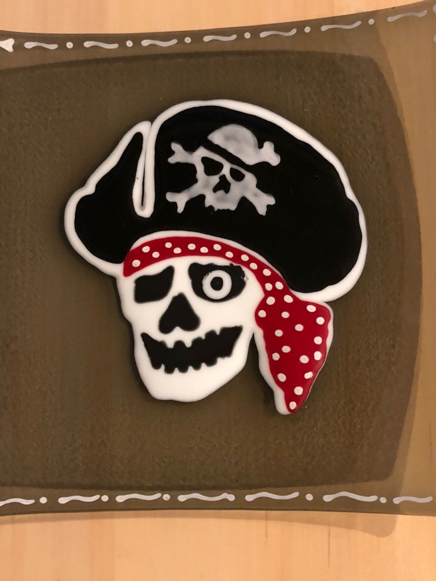 Fused Glass Pirate Plate. Handmade. Approximately 6-8 Inches Square