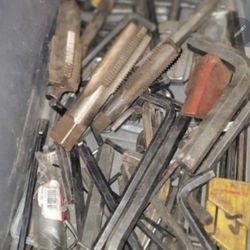 Tool Box Full Of Big Allen Wrenches,  And Thread Cutters 