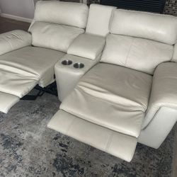 White Creamy Leather Couch With Cable Less Charger