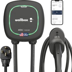 Wallbox Pulsar Plus Level 2 EV Electric Vehicle Charger 40 Amp, NEMA 14-50 Plug, 240V, 25ft Cable, WiFi Bluetooth, UL Certified, J1772, Jeep Chevrolet