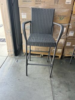 Outdoor Bar Stools. Patio Bar Chairs with Armrests and Backrest Wicker Rattan. (Dark Gray)