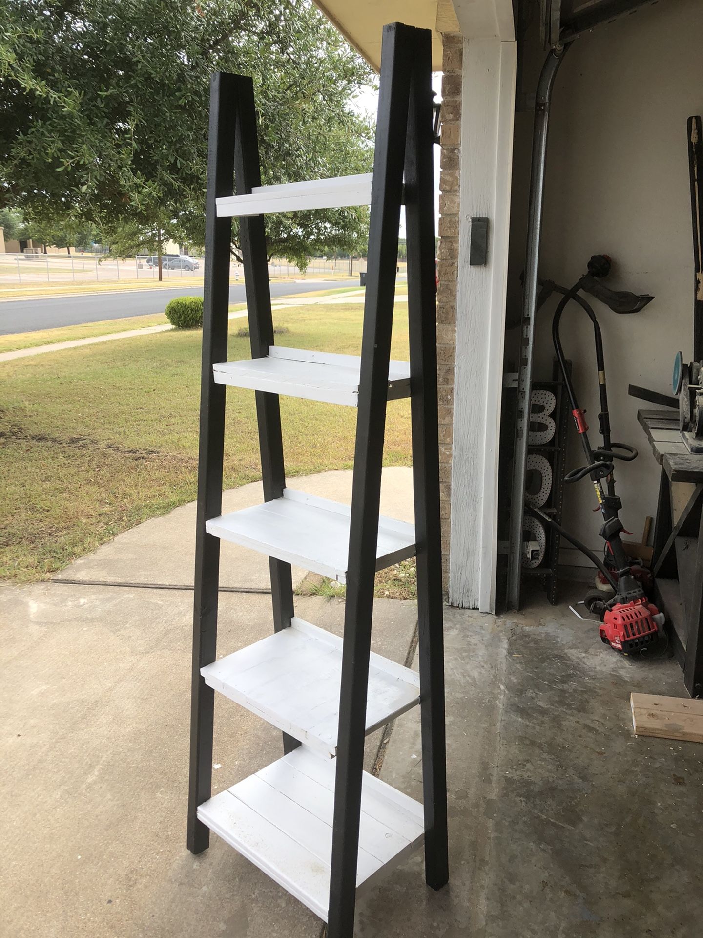 Custom built wooden farm house ladder shelf 72”tall x21” wide
