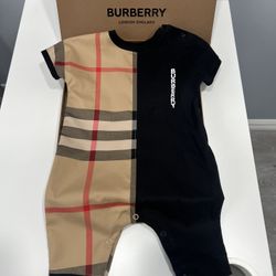 Burberry Baby Check Panel Cotton Playsuit - Size 9M