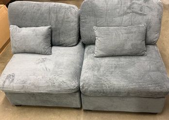 Modular Cloud Loveseat – 2 Matching Grey Corduroy Seats – Deep Plush, Armless Sectional
