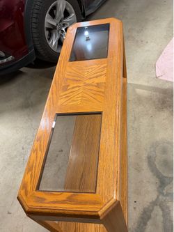 Vintage 1980s Solid Oak Sofa Table with Smoked Glass Inserts
