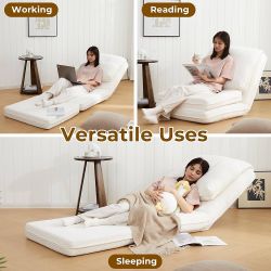 Foldable Tatami Lazy Sofa Bed, Cozy Human Dog Bed with 5 Adjustable Positions for Living Room, Bedroom & More, Cream