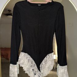 Black Lace Ruffle Bodysuit Dress Top Size S