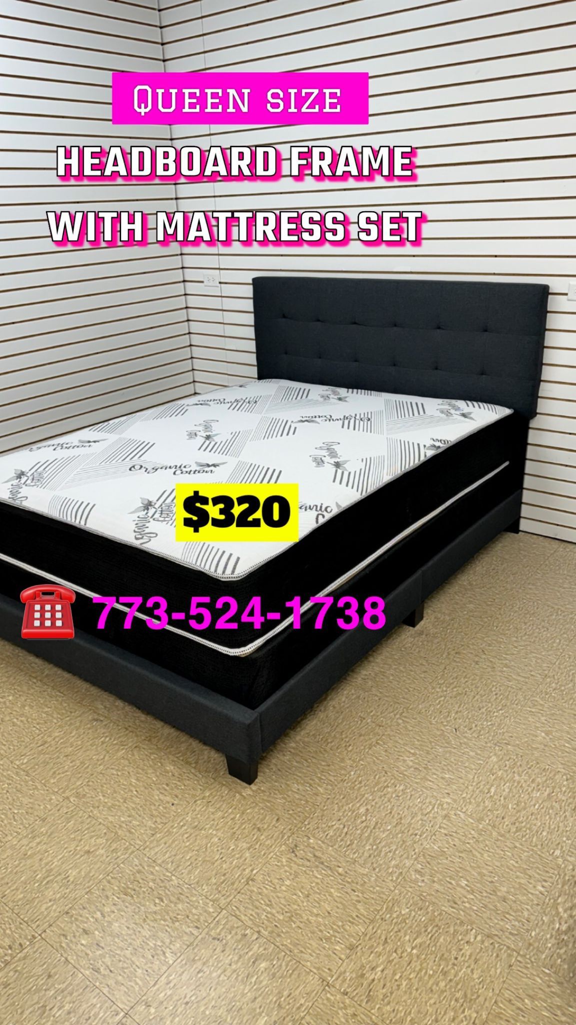 Queen Size Bed Headboard Frame Mattress And Box Spring All Included Brand New Furniture Yes We Deliver