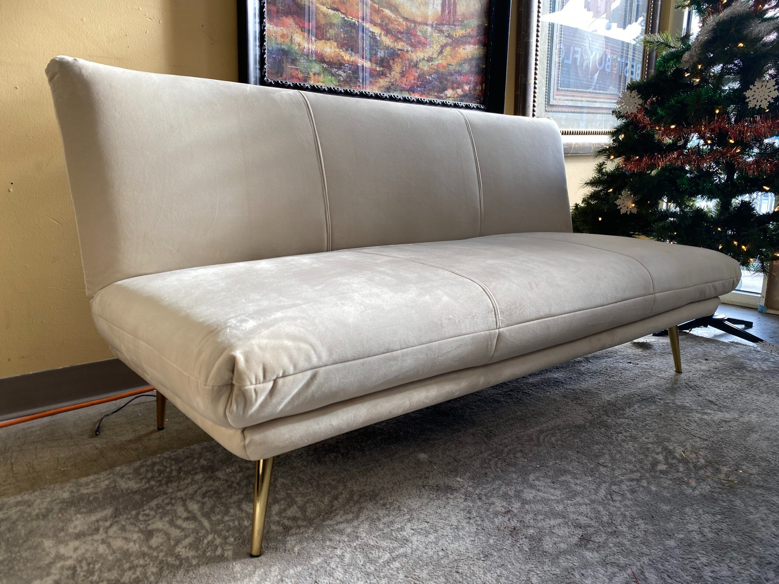 Modern Cream Fabric Adjustable Futon Loveseat