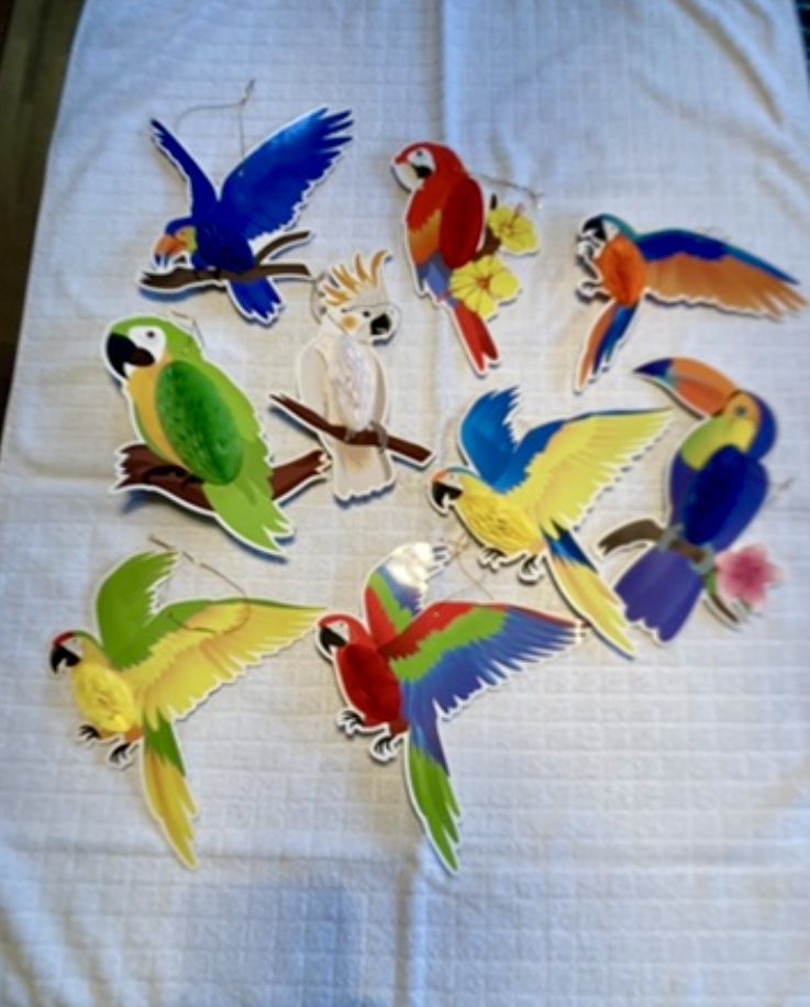 9 Heavy Duty Paper Bird Decorations