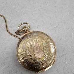 Solid Gold Pocket Watch And Chain 14k