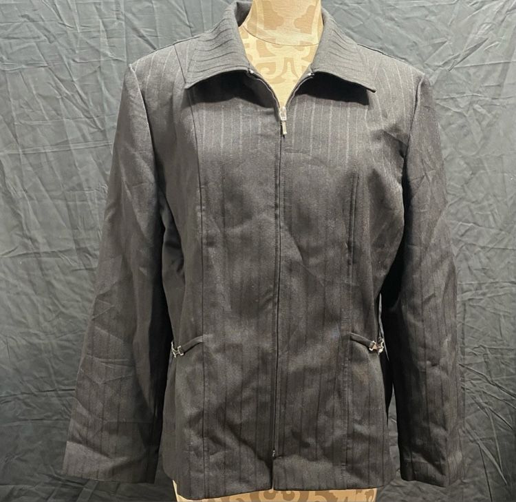 Erika Womens Shacket Dress Shirt Jacket Size 12 Black Full Zip Collared Career
