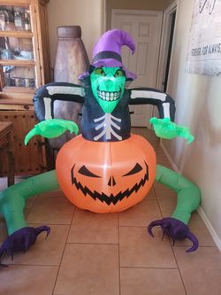 NEW 5 Feet High x 6 Feet Wide, Halloween Inflatable Pumpkin and Witch .