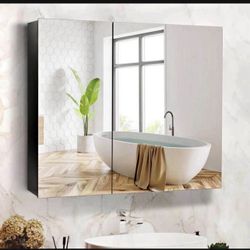 New in the box 36 Inch x 24 Inch Mirrored Medicine Cabinet, Black Medicine Cabinet for Bathroom with Mirror, Surface Mount Bathroom Medicine Cabinet w