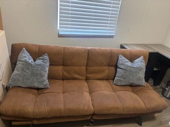 Brown Faux Leather Futon Sofa