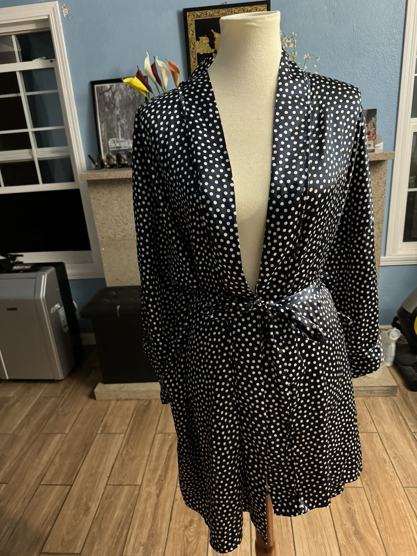 Morgen Tayler Satin Robe Dark Blue With Dots Size M/L