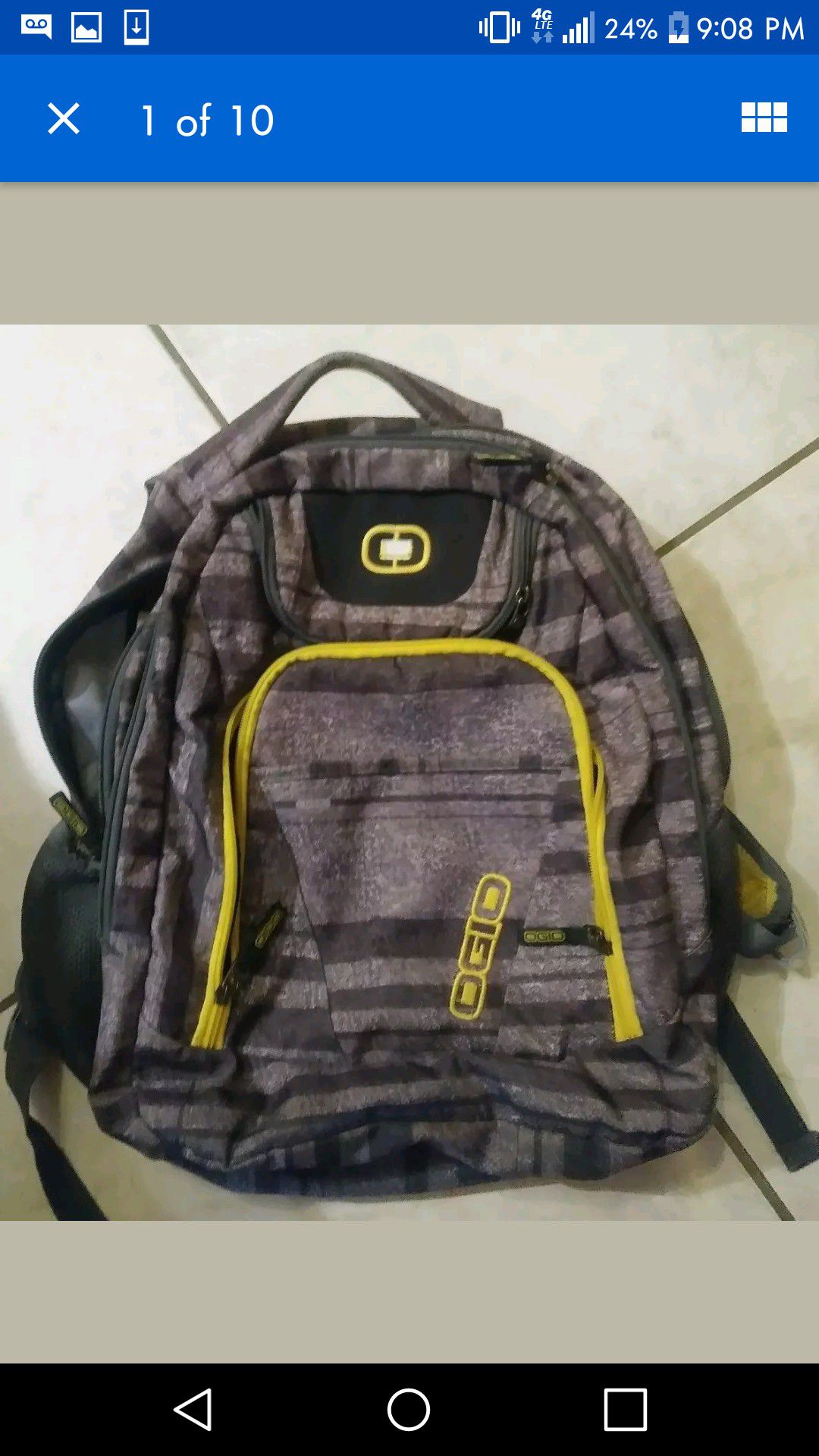 Ogio Backpack Gray & Yellow Laptop Tablet Padded Water Net