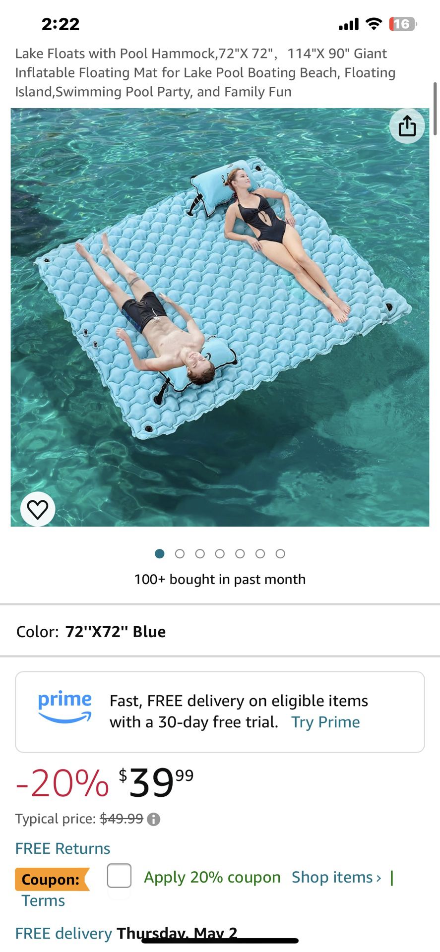 SEBOR Inflatable Floating Lounge