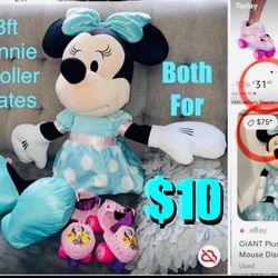 $10 For Both Disney Huge 3ft Minnie Mouse plushie and Adjustable Roller Skates 🛼