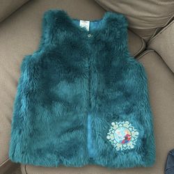 DISNEY STORE Toddler Frozen Faux Fur Vest Teal Green Elsa Anna Snowflakes