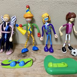 LOT of 4 Kids Galaxy Bendos Soccer Player Snowboarder Blossom Clown +Accessories 