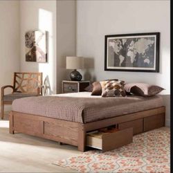 New Queen Size Wood Platform Storage Bed Frame with Storage Drawers(New)