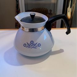 Vintage Corning Ware Blue Cornflower 6 Cup Coffee Tea Pot Kettle W/ Rubber Lid P-104