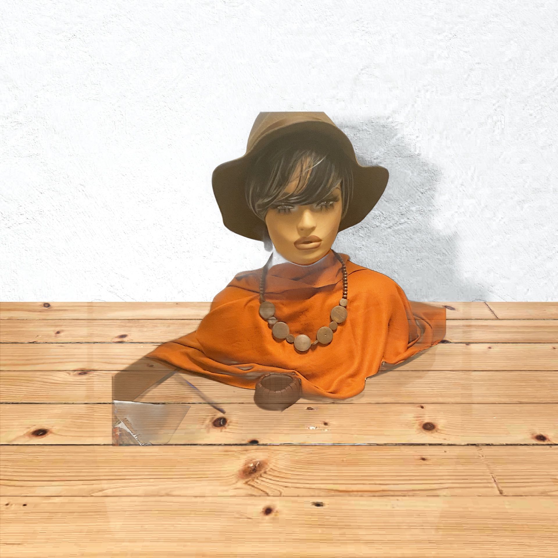 Set Brown Bucket Hat with Necklace, Bracelet And Earrings