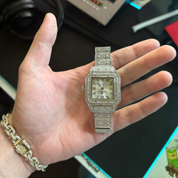 "Montres Carlo" Crystal Silver Men's Dress Watch Square Silver Dial Black Roman Numeral Hours on a Silver Linked Crystal Band Unused Vintage!