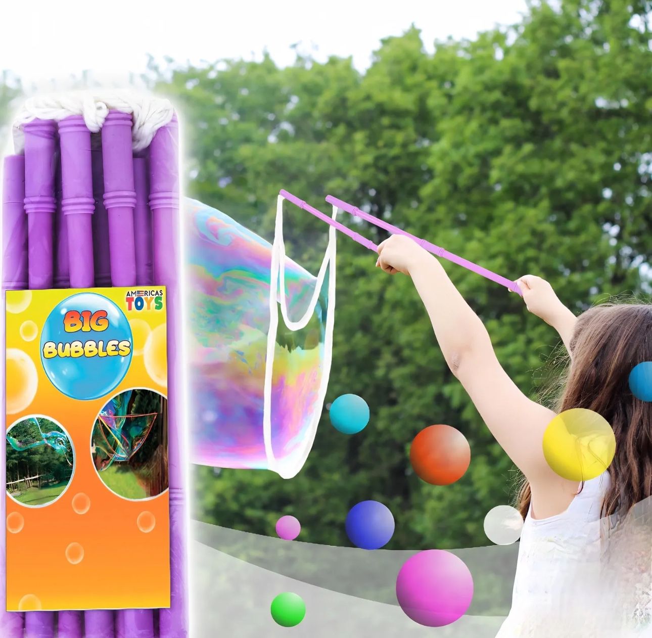 Giant Bubble Wands for Kids Multiple Big Bubbles Toy Gift Set of 2 Purple Wands