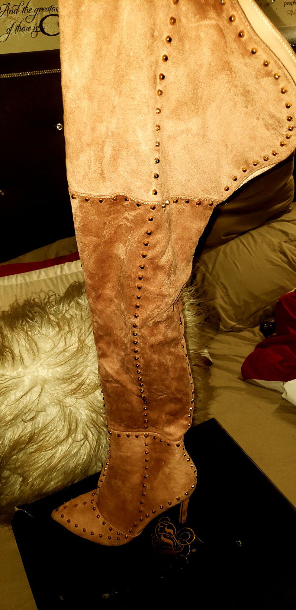 Mauve studded thigh high boot (size 10) and Jacket